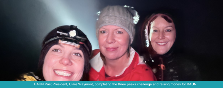 Past President Clare Waymont doing the three peaks challenge to raise money for BAUN